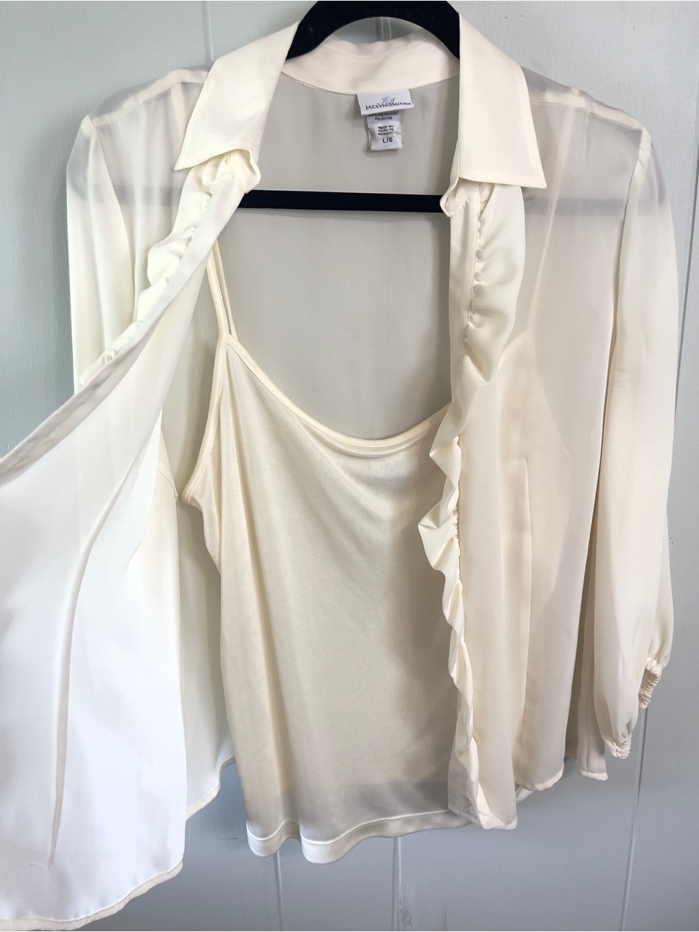 Soft sheer elegant romantic cream ruffle blouse with camisole - Picture 3 of 12